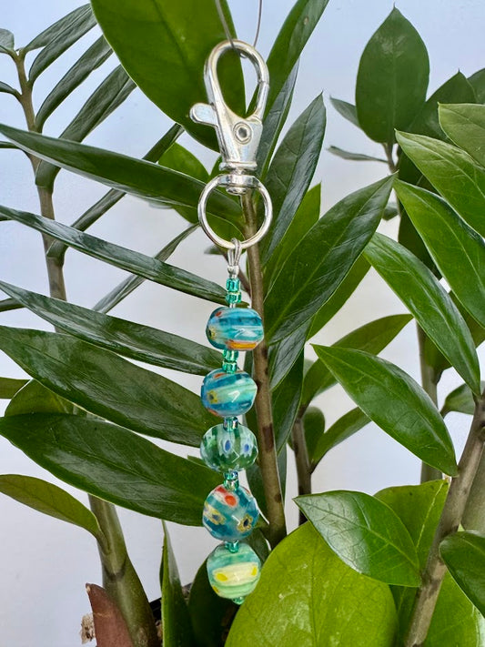 Green Flower lampwork bead Keychain