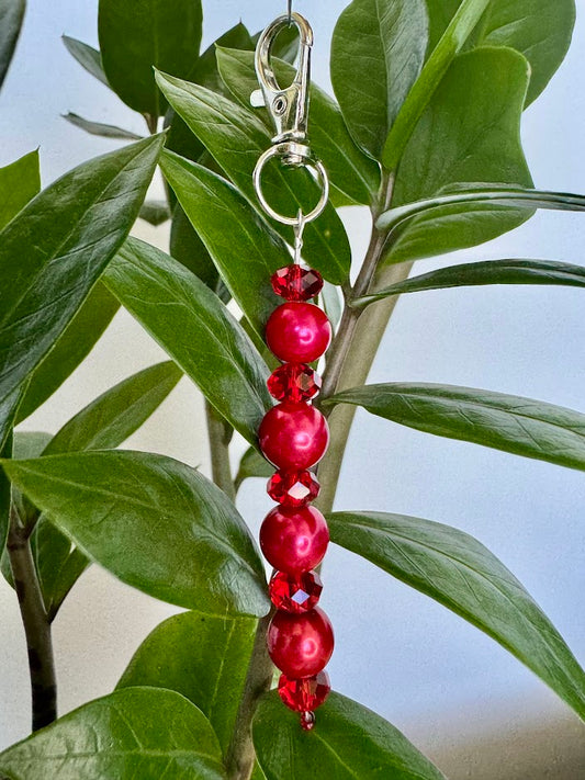Red pearl and Glass bead Keychain