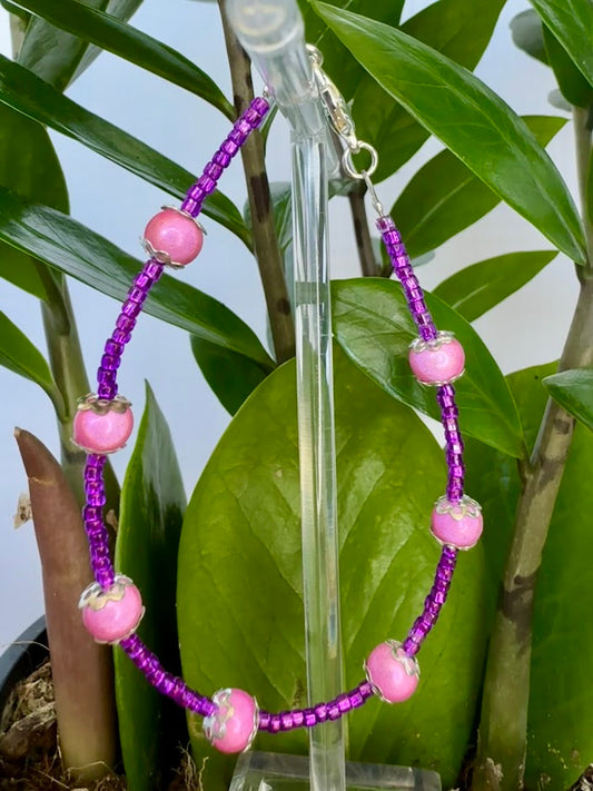 Pink and Purple Seed Bead Bracelet