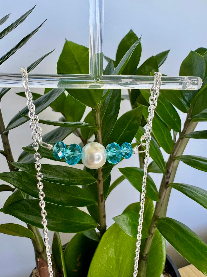 Pearl and Blue Glass Bead Necklace