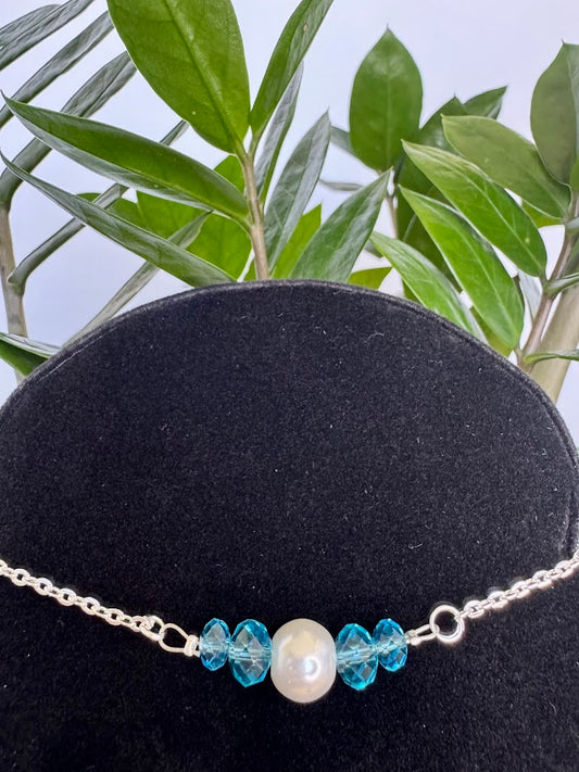 Pearl and Blue Glass Bead Necklace
