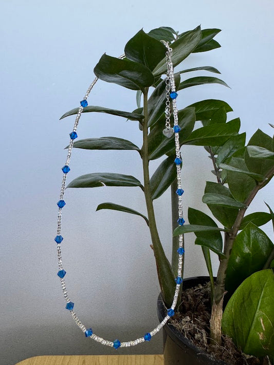 Blue Bicone and silver Necklace