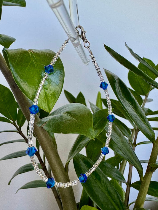 Blue Bicone and Silver Bracelet