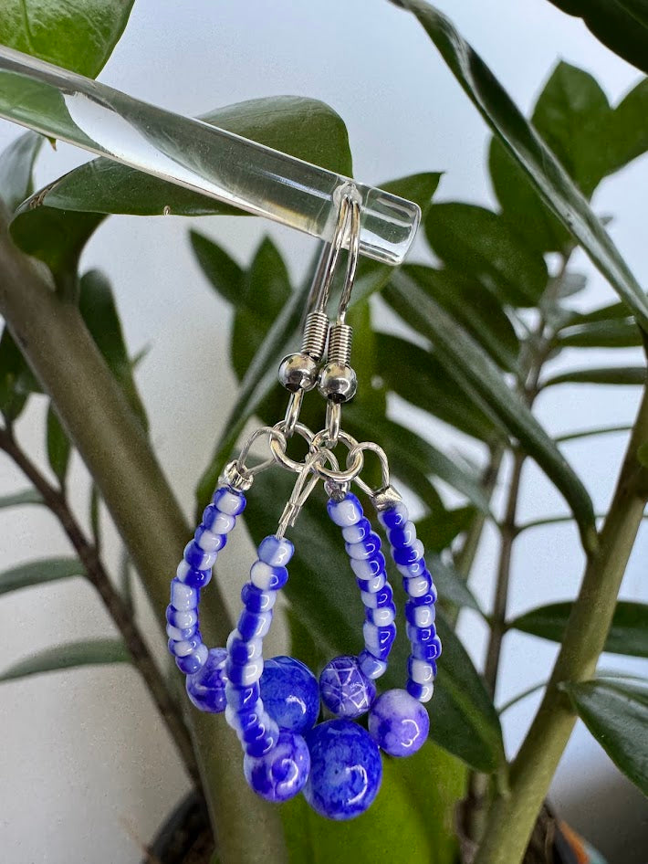 Blue and White Marble Earrings