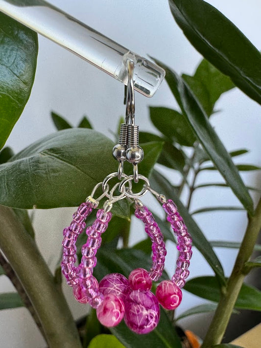 Pink/Purple Marble Crackle Earrings
