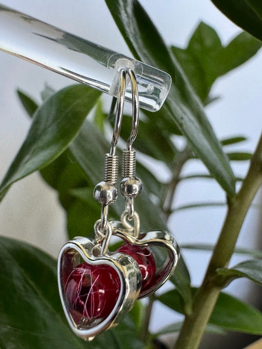 Red Marble Heart Earrings