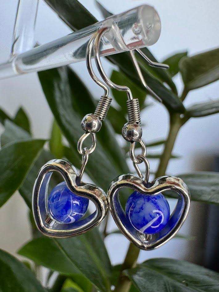 Blue Marble Heart Earrings