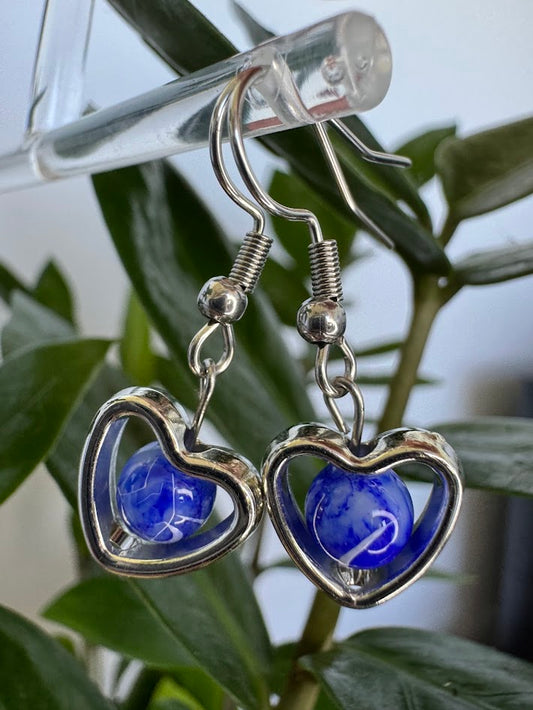 Blue Marble Heart Earrings
