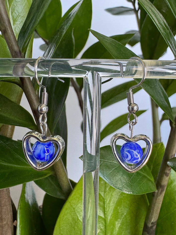 Blue Marble Heart Earrings
