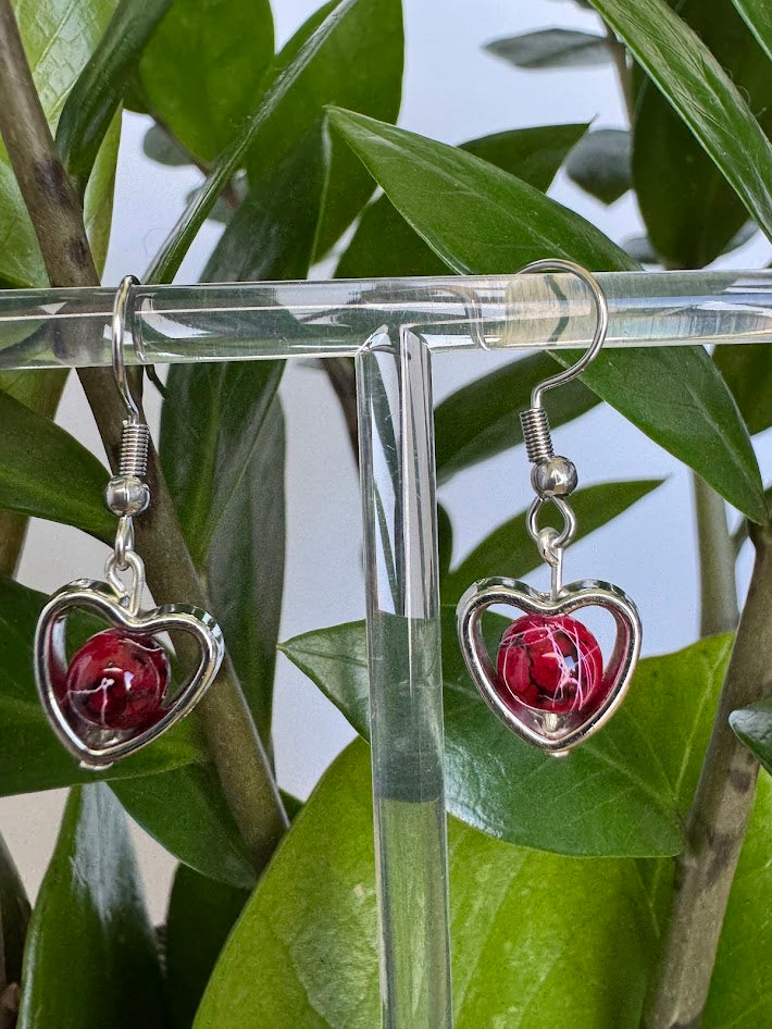 Red Marble Heart Earrings
