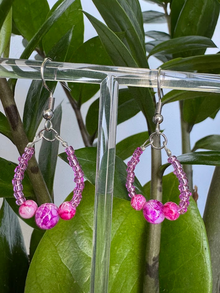Pink/Purple Marble Crackle Earrings