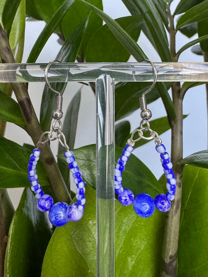 Blue and White Marble Earrings