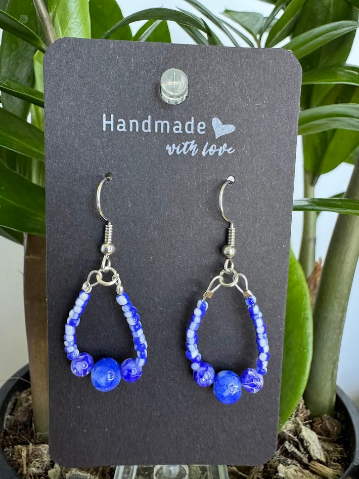 Blue and White Marble Earrings