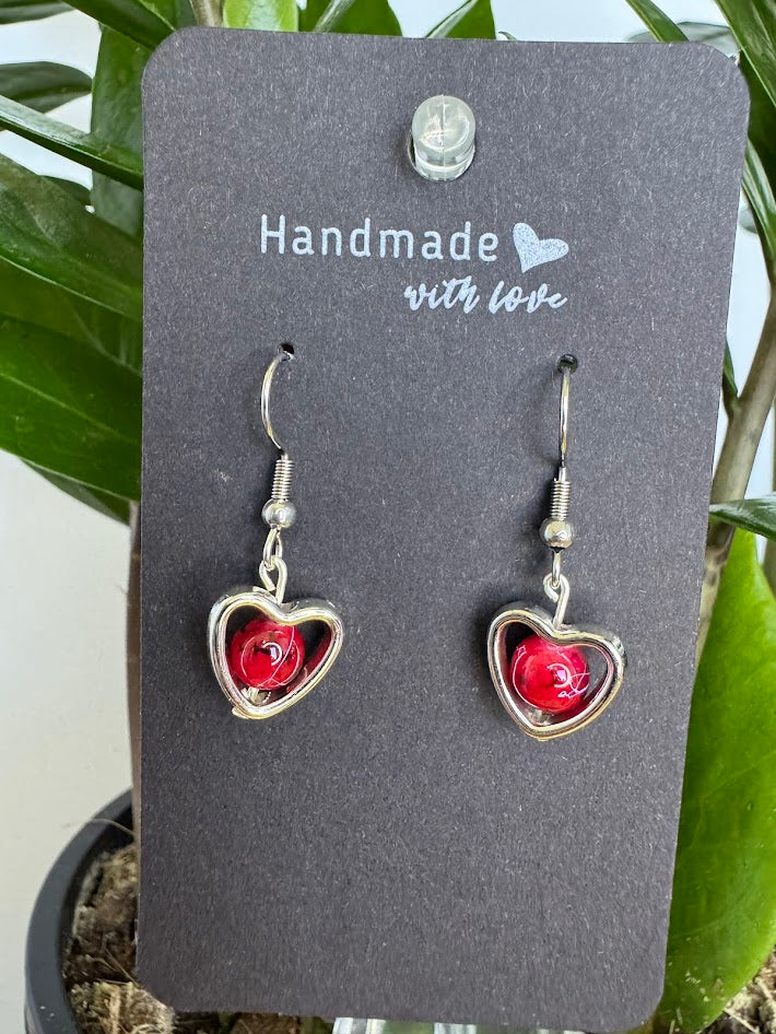 Red Marble Heart Earrings